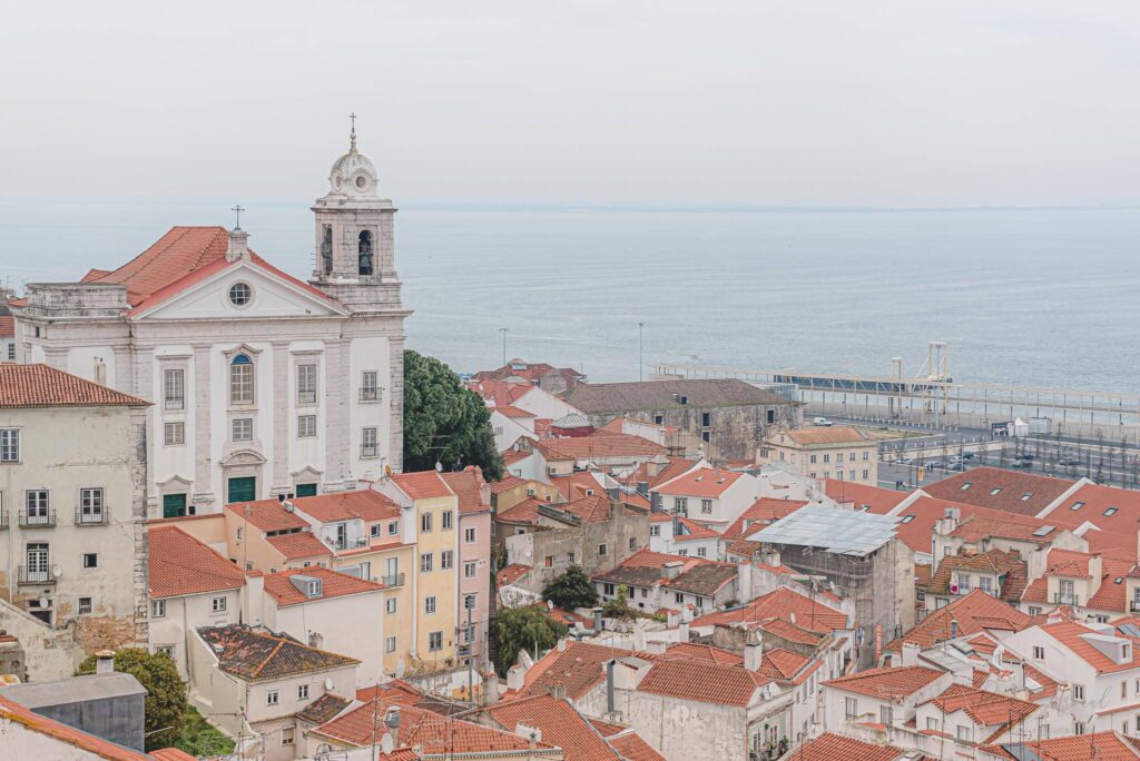 A landscape view of Lisbon city and seaside